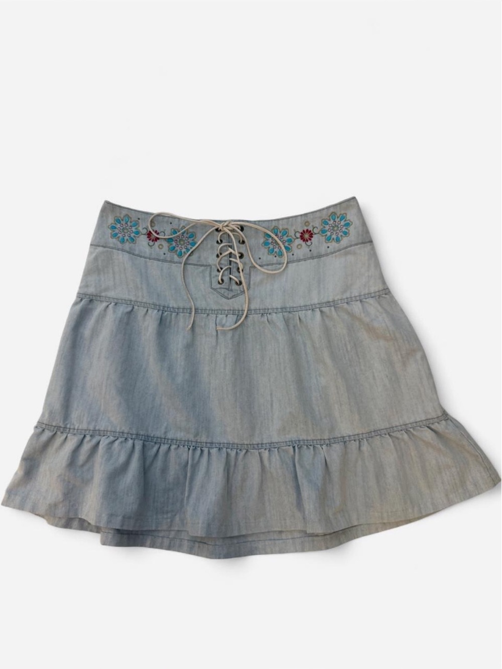 Y2K Zana Di Light Blue Denim Lace-Up Tiered Skirt